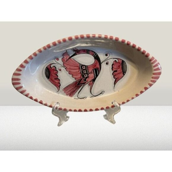 Ceramic Oval Dish Spoon Holder Birds Hand-painted Made in Italy by FUSARI - Picture 1 of 5